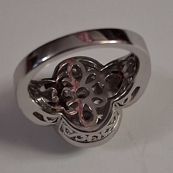 Epiphany Womens Size 6 925 Sterling Silver Oval Pave CZ Diamond Cluster Ring - Picture 6 of 10